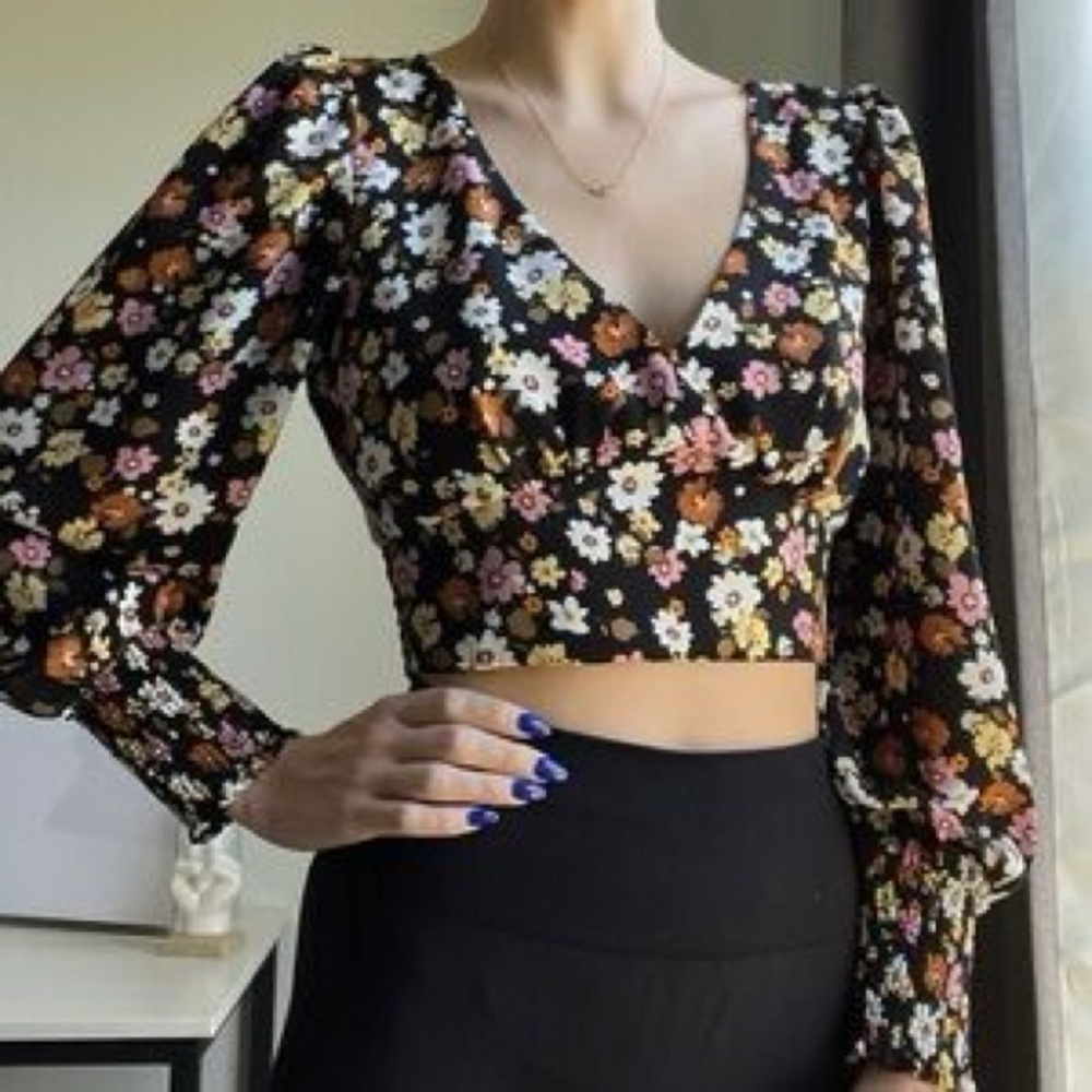 Lush Floral Long Sleeve Crop Top